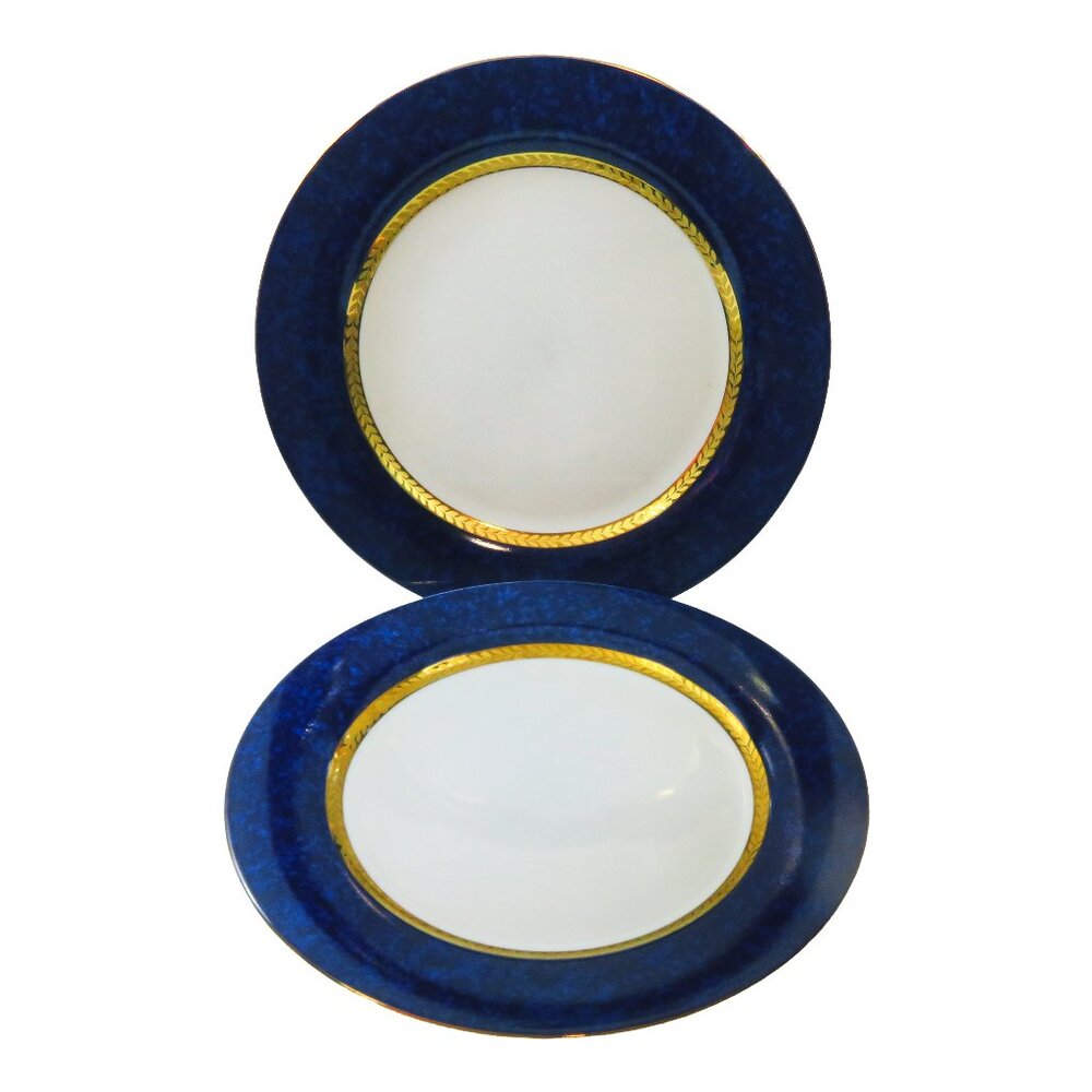 TWO (2) RETRONEU IMPERIAL COLLECTION '95 Blue 22K Gold 10.5" Dinner Plat…